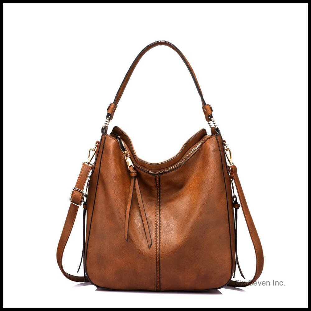 Faux Leather Hobo Crossbody Bag Retro Large Shoulder Purse Bucket Style